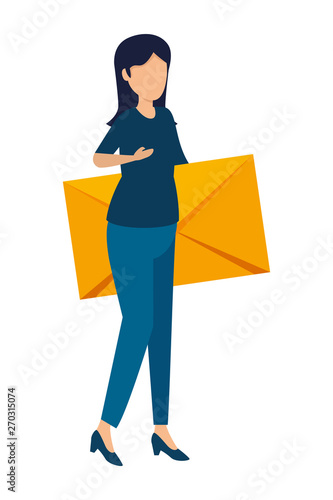young woman lifting envelope mail