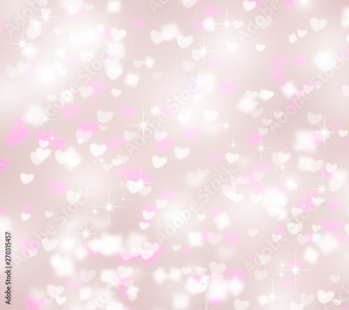 Light gray bokeh background with hearts, for Valentine's day, glitter