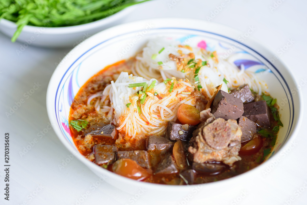 Thai rice noodles spicy soup (Kanom Jeen Nam Ngeaw), Northern Thai food Thai rice noodles spicy soup (Kanom Jeen Nam Ngeaw), Northern Thai food