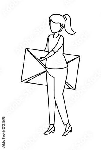 young woman lifting envelope mail