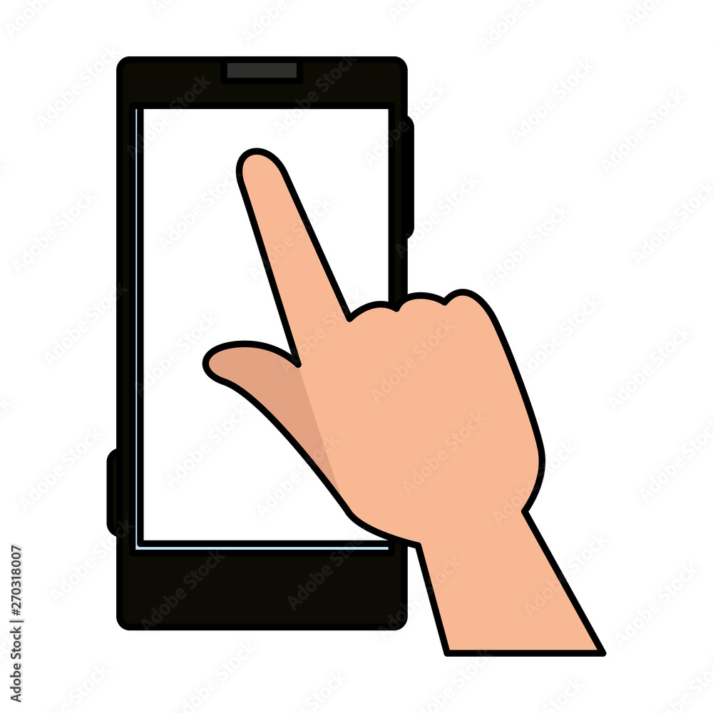hand with smartphone device icon hand with smartphone device icon