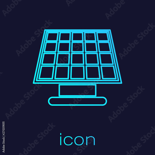 Turquoise Solar energy panel line icon isolated on blue background. Vector Illustration