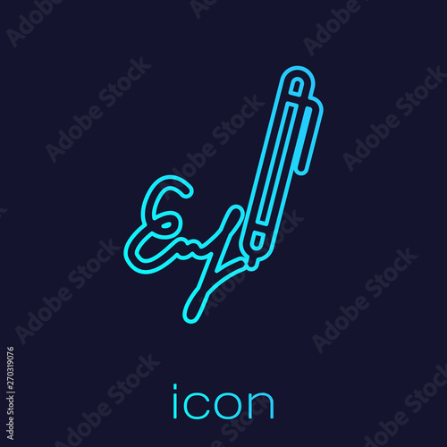 Turquoise Signature line icon isolated on blue background. Pen and undersign, underwrite, ratify symbol. Vector Illustration