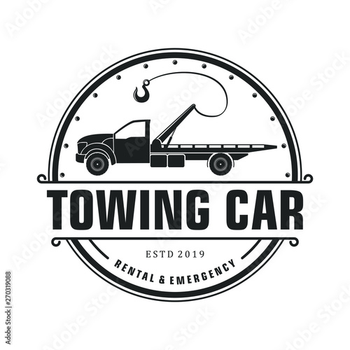 Silhouette towing car logo design