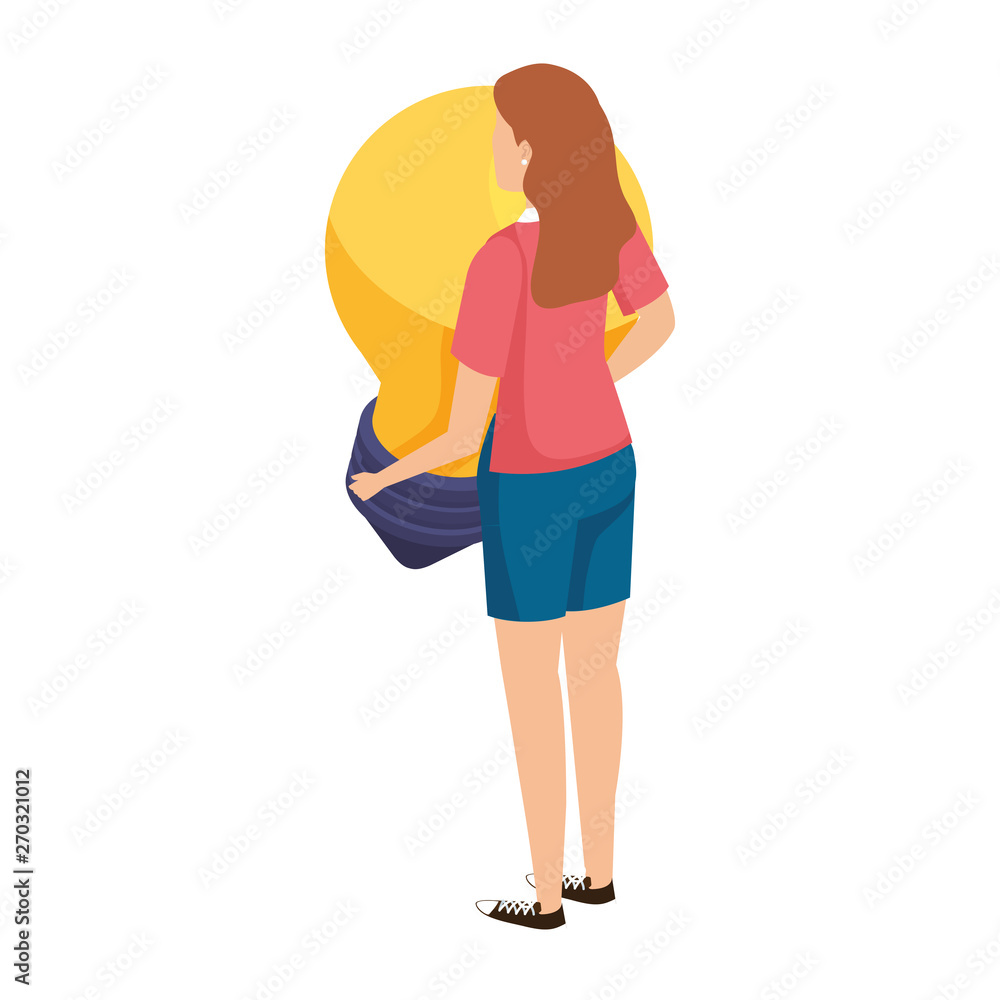 young woman lifting bulb light young woman lifting bulb light