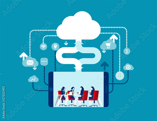 Cloud Computing. Concept business vector illustration, Contact, Online marketing, Globe Communication.