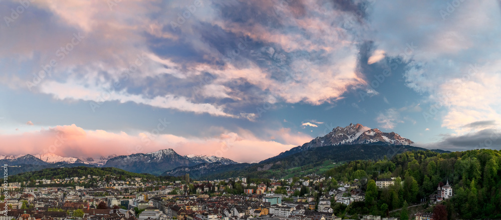 A landscape of the beautiful Mount Pilatus in Lucerne, Switzerland.