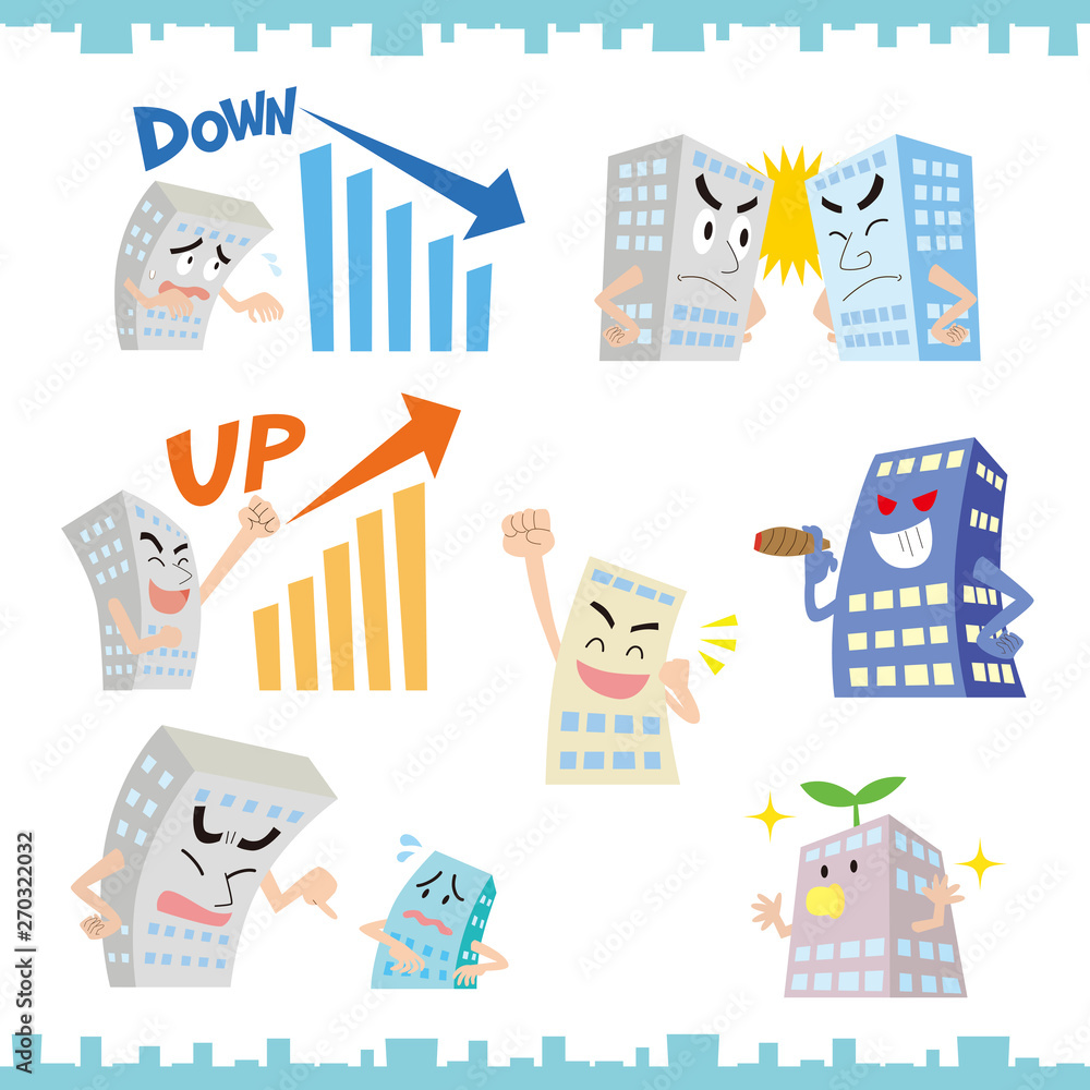 企業 キャラクター ビル 社屋 建物 イラスト セット Stock Vector Adobe Stock