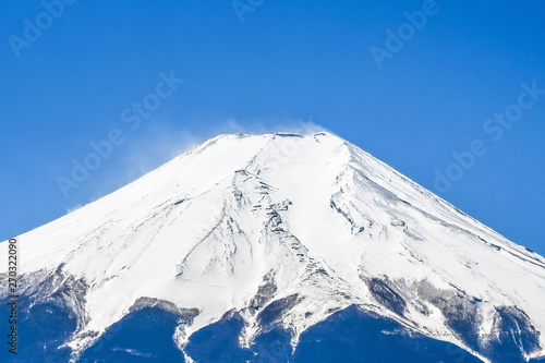 Close up the peak of mount Fuji with snow cover on the top