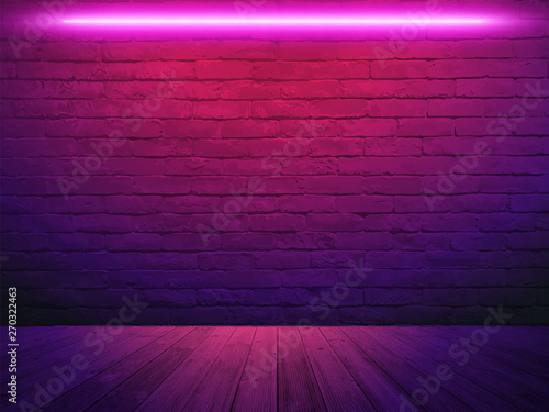  Vector brick wall background, neon light