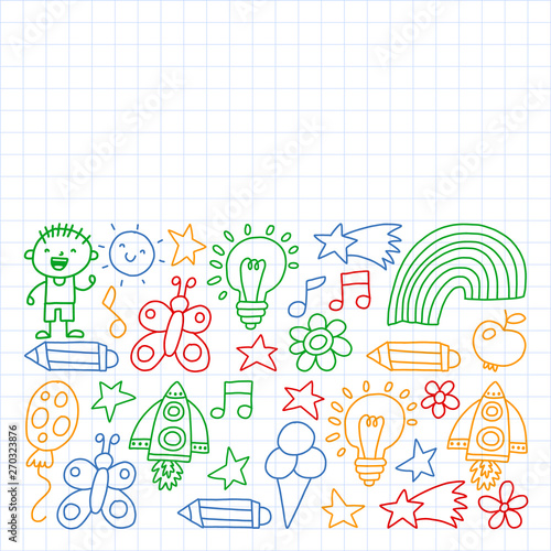 Children garden, Patern, Hand drawn children garden elements pattern, doodle illustration, Vector, illustration,