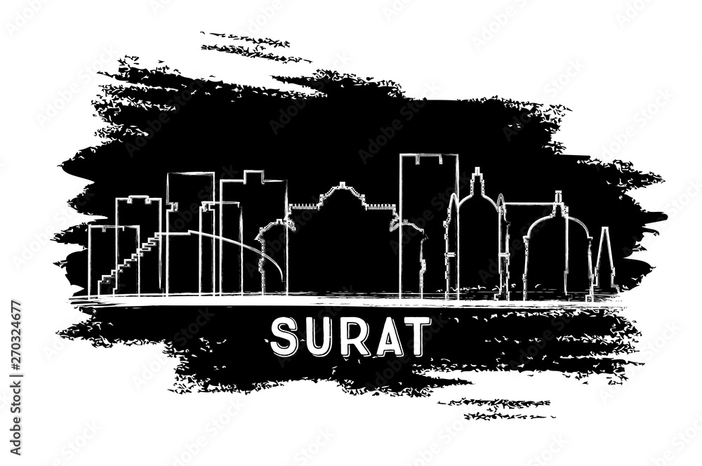 Surat India City Skyline Silhouette. Hand Drawn Sketch.