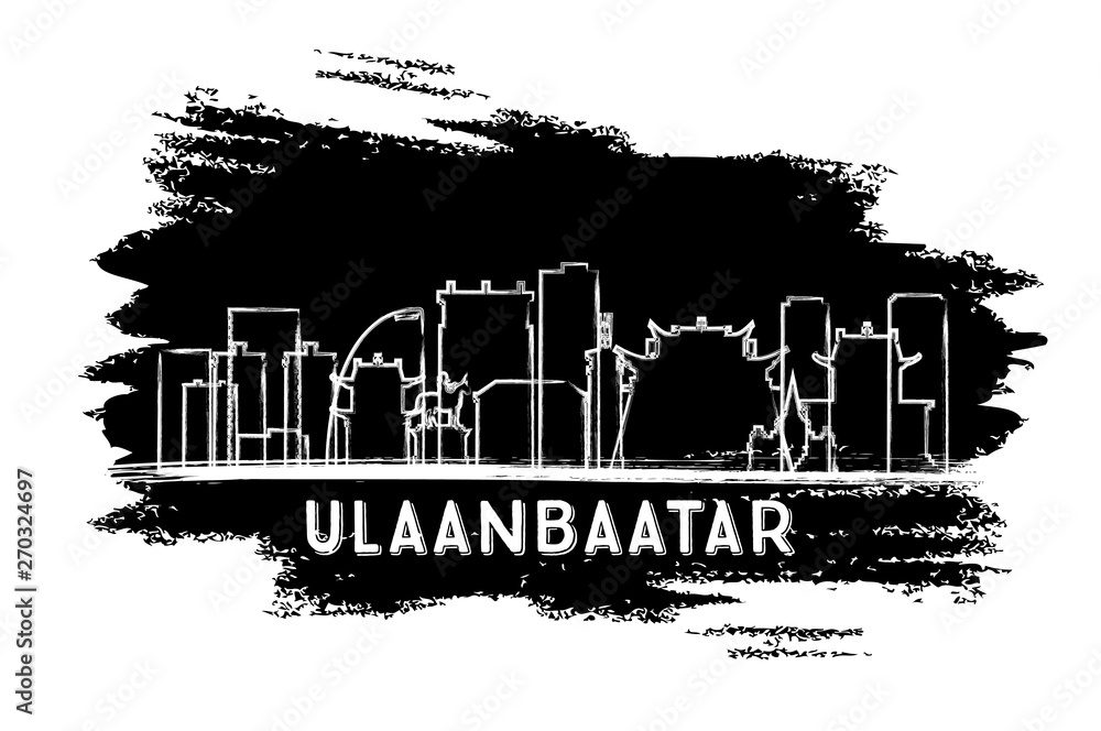 Ulaanbaatar Mongolia City Skyline Silhouette. Hand Drawn Sketch.