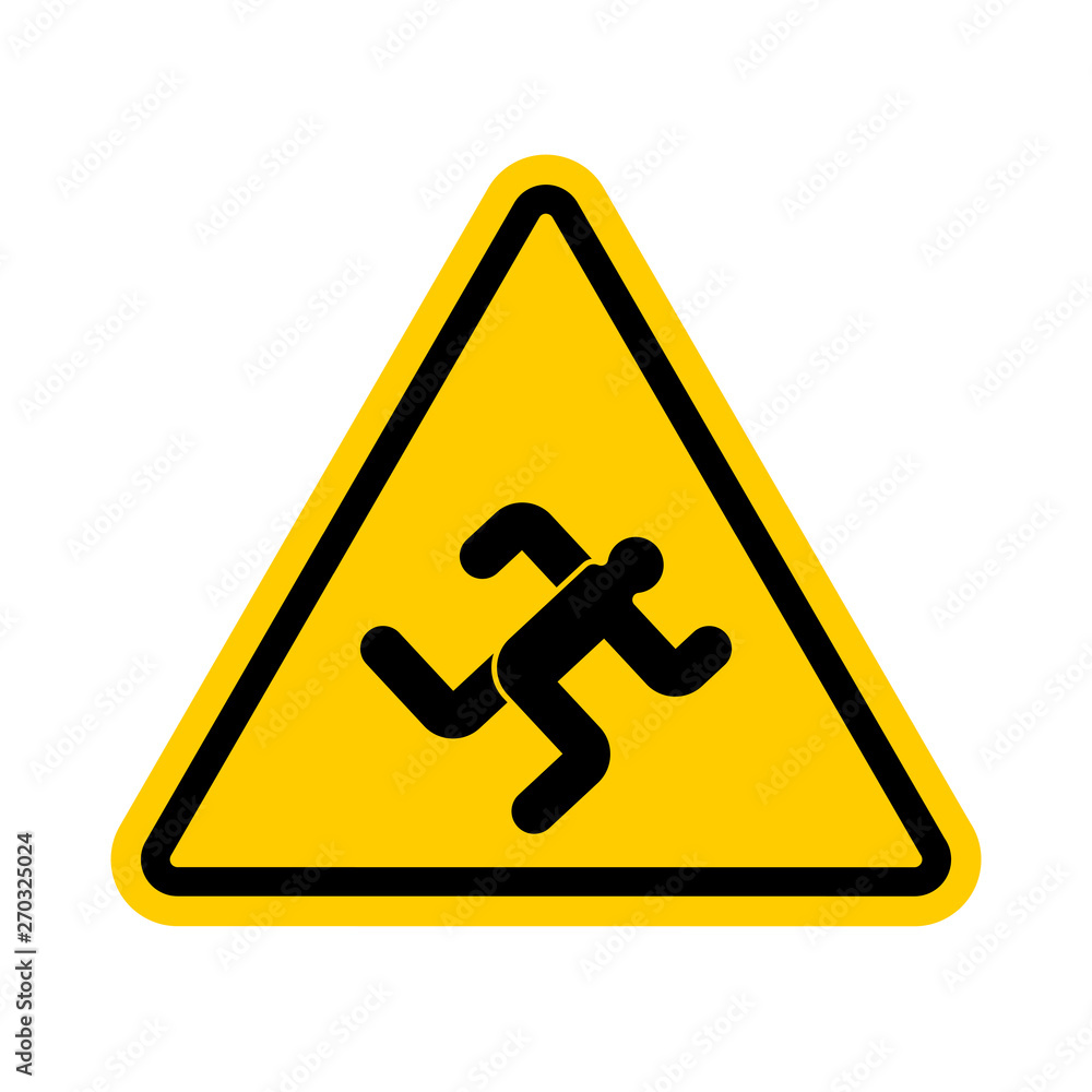 Attention Running man. Warning yellow road sign chaser. Caution Runner Attention Running man. Warning yellow road sign chaser. Caution Runner