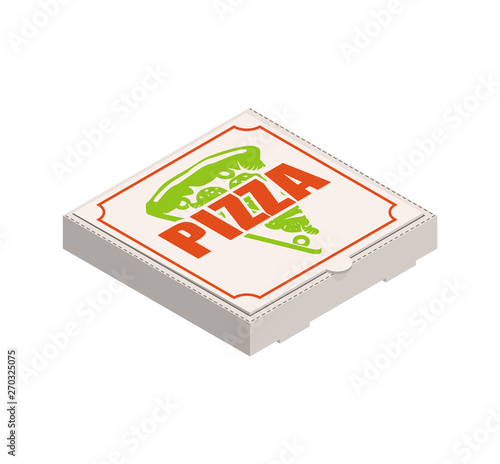 Pizza box isolated. Fast food Vector sign