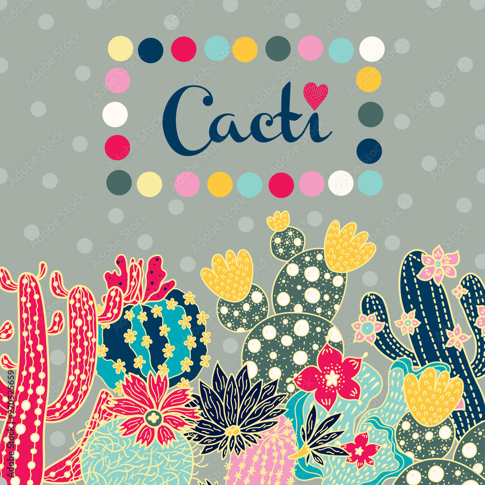 Cute cactus. Vector postcard - obrazy, fototapety, plakaty 