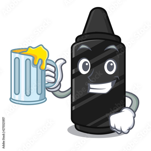 With juice black crayon above mascot wood table