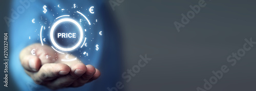 Word Price with currency symbols. Business concept photo