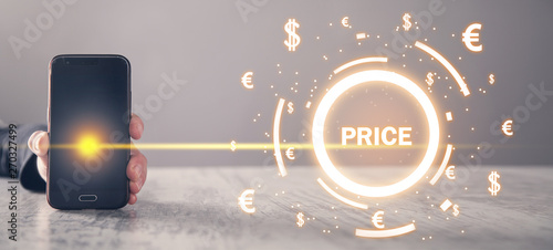 Word Price with currency symbols. Business concept