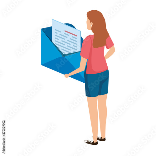 young woman lifting envelope mail send