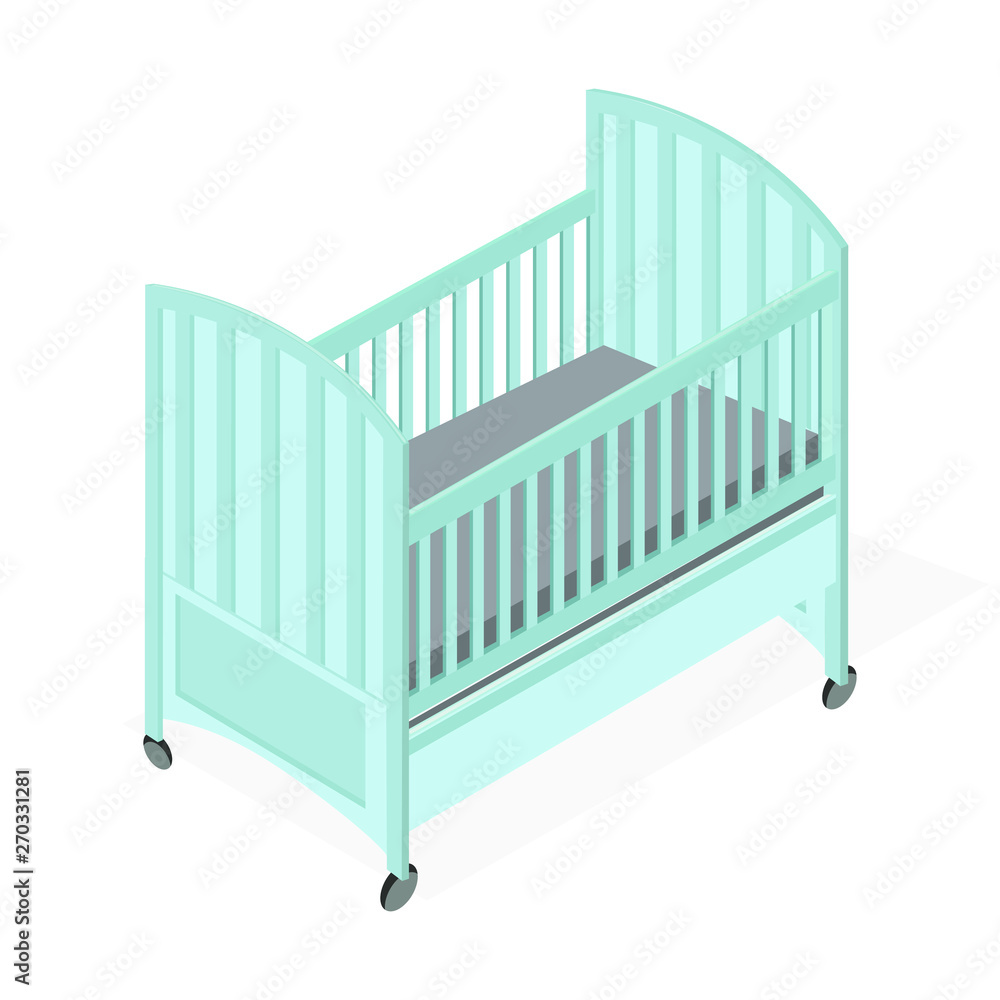Blue Wooden Baby Cot Simple Isometric Design Vector Illustration. Stock  Vector | Adobe Stock