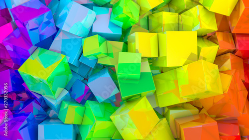 Abstract rainbow background from cubes. 3d render