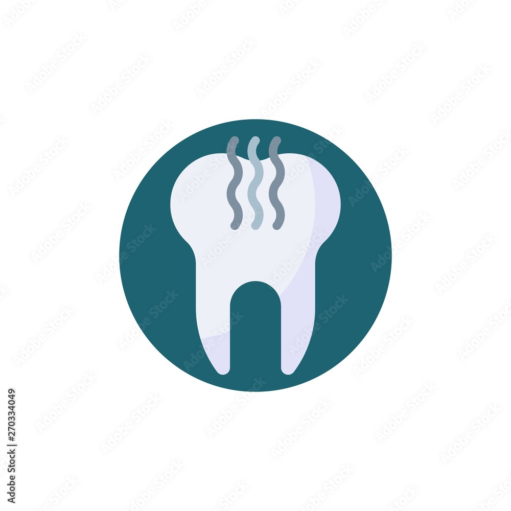 Stinky tooth flat icon. Round colorful button, Unhealthy Tooth circular vector sign. Bad mouth breath flat style design Stinky tooth flat icon. Round colorful button, Unhealthy Tooth circular vector sign. Bad mouth breath flat style design
