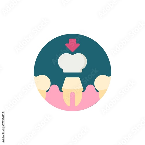 Tooth implant installation flat icon. Round colorful button, Ceramic dentures and crown circular vector sign. Flat style design