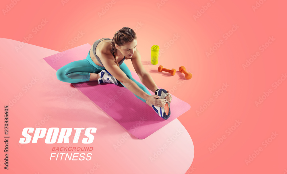 Sport and fitness backgrounds. Stretching. Isolated. - obrazy, fototapety, plakaty 