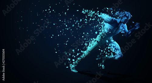 Fototapeta Naklejka Na Ścianę i Meble -  Sport backgrounds. Concept of a low poly running man. 3d render of the geometric runner.