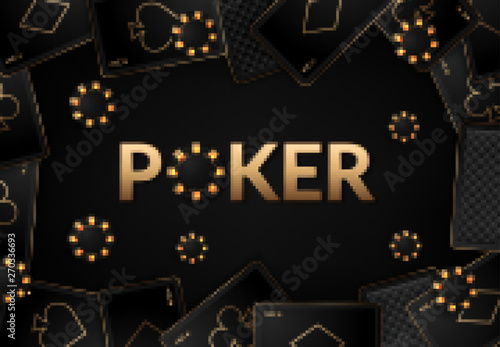 Playing cards and poker chips casino concept on dark background