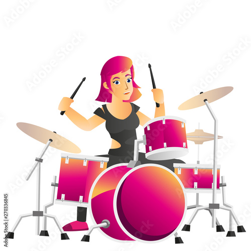Illustration of beautiful drummer isolated on white background