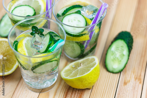 cold, refreshing cucumber water with lemon and mint