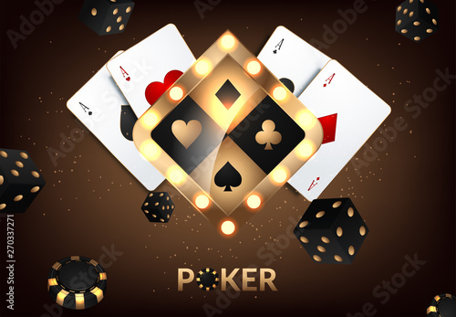 Golden vector casino vegas sign background with casino chips explosion