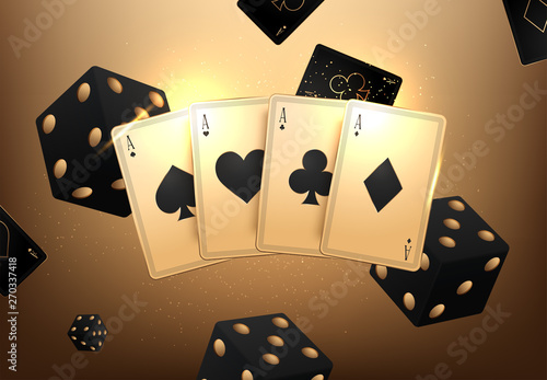 Online Big slots casino banner, tap to play button. Flying coins and poker cards. Screen for game. Vector illustration