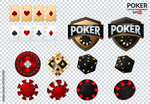 Playing cards and poker chips fly casino. Concept on transparent background. Poker casino vector illustration