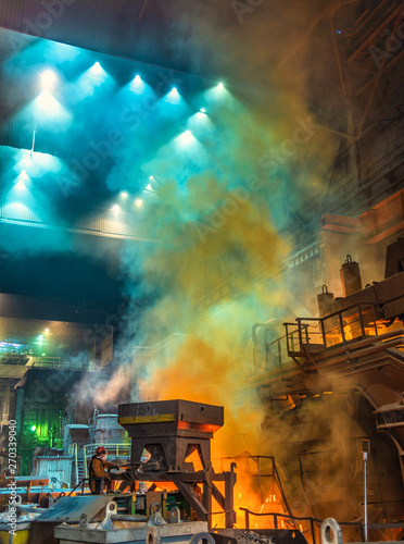 Schilderij op canvas work process in metallurgical engineering at manufactory of steel plant