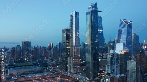 dusk orbiting clockwise around Hudson Yards in NYC photo