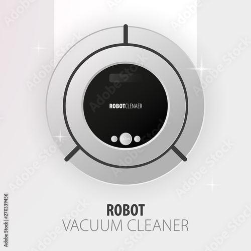 Robot vacuum cleaner on white floor. Smart Technologies.