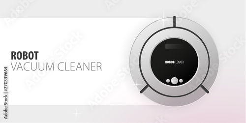 Robot vacuum cleaner on white floor. Smart Technologies.