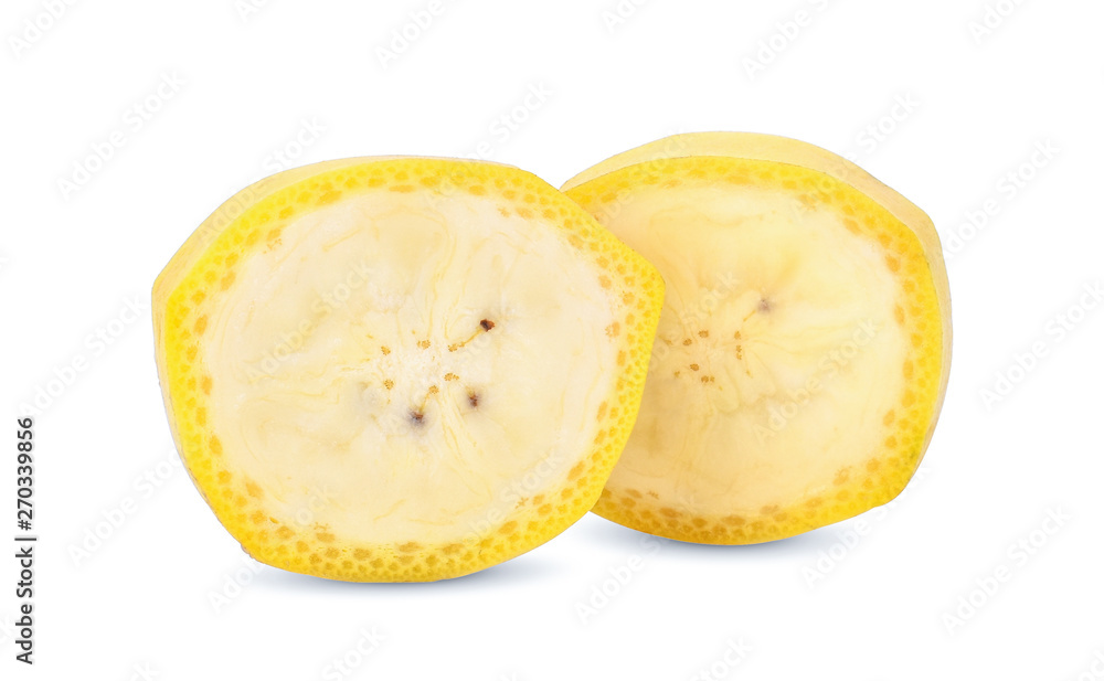 sliced banana on white bacdground. sliced banana on white bacdground.