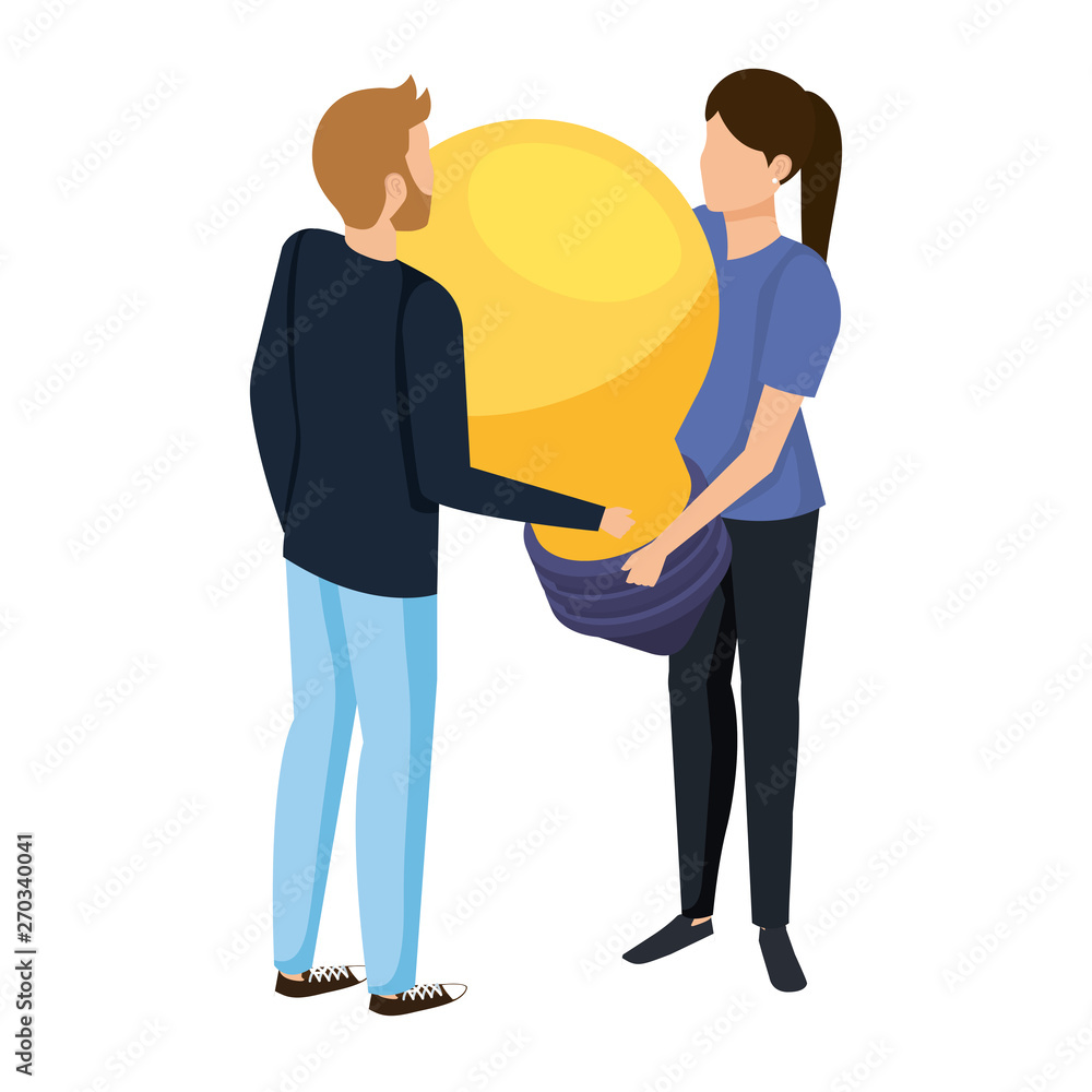 young couple lifting bulb light young couple lifting bulb light