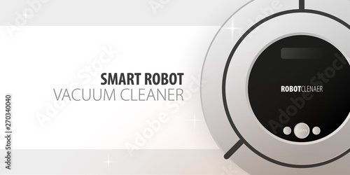 Robot vacuum cleaner on white floor. Smart Technologies.