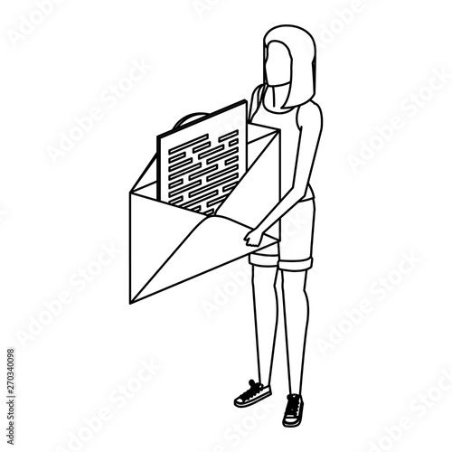 young woman lifting envelope mail send