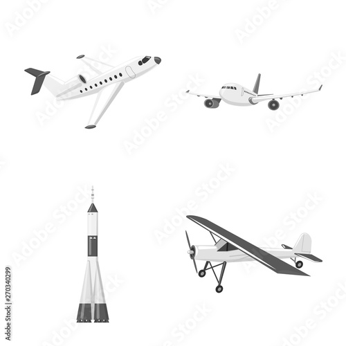 Isolated object of plane and transport icon. Set of plane and sky vector icon for stock.