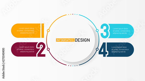 Business infographic process chart with 4 step, options. Creative concept for annual report, presentation. Vector illustration.