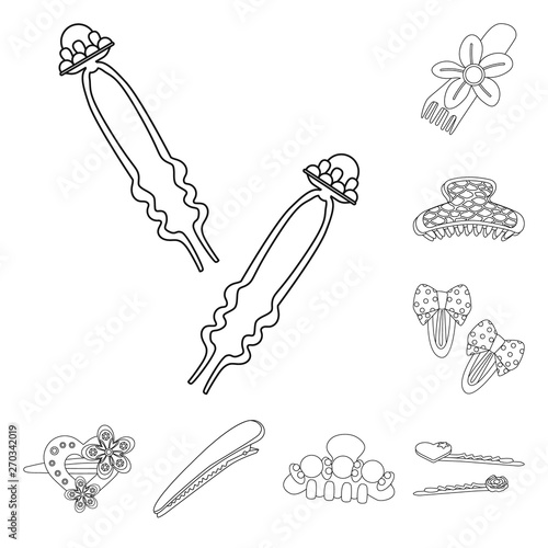 Vector illustration of hairdressing and hairclip sign. Collection of hairdressing and accessories stock vector illustration.