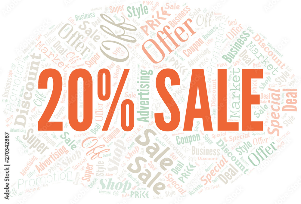 20% Sale Word Cloud. Wordcloud Made With Text.