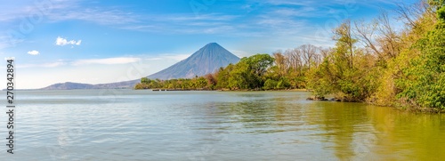 Panoramic view at the Conception Volcano with Nicaragua lake at the Ometepe Island