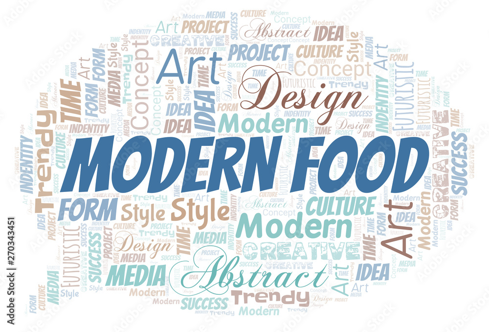 Modern Food word cloud. Wordcloud made with text only.